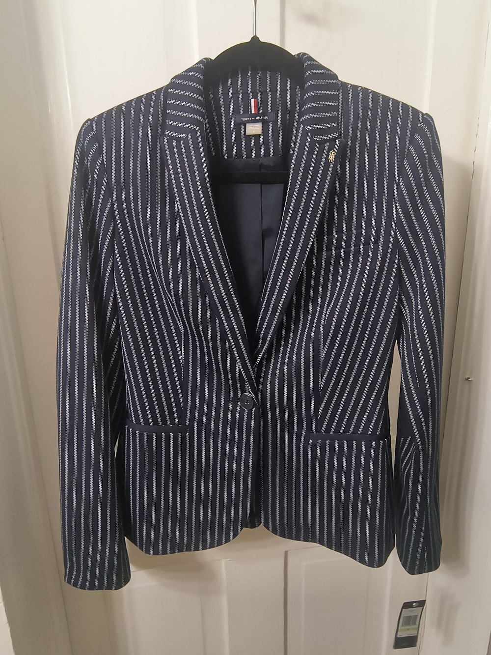 Tommy Hilfiger Navy and White Pinstripe Blazer - Women's